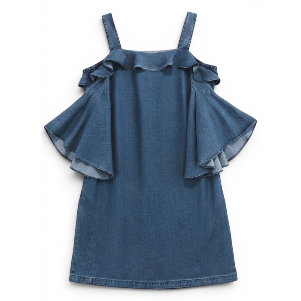 Chelsea28 Denim Dress Women XS Blue Cold Shoulder Chambray Festival Western